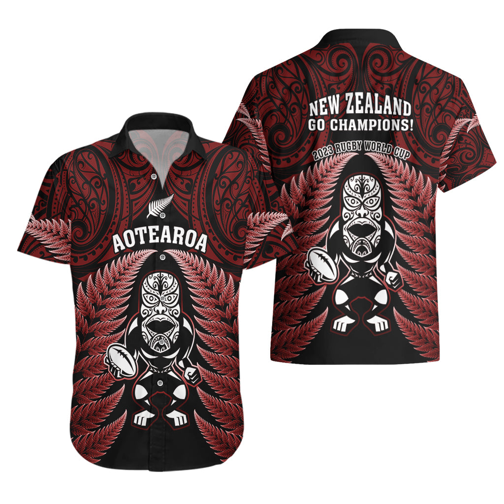 New Zealand Aotearoa Rugby Hawaiian Shirt NZ Tiki With Maori Fern World Cup Red Version - Vibe Hoodie Shop