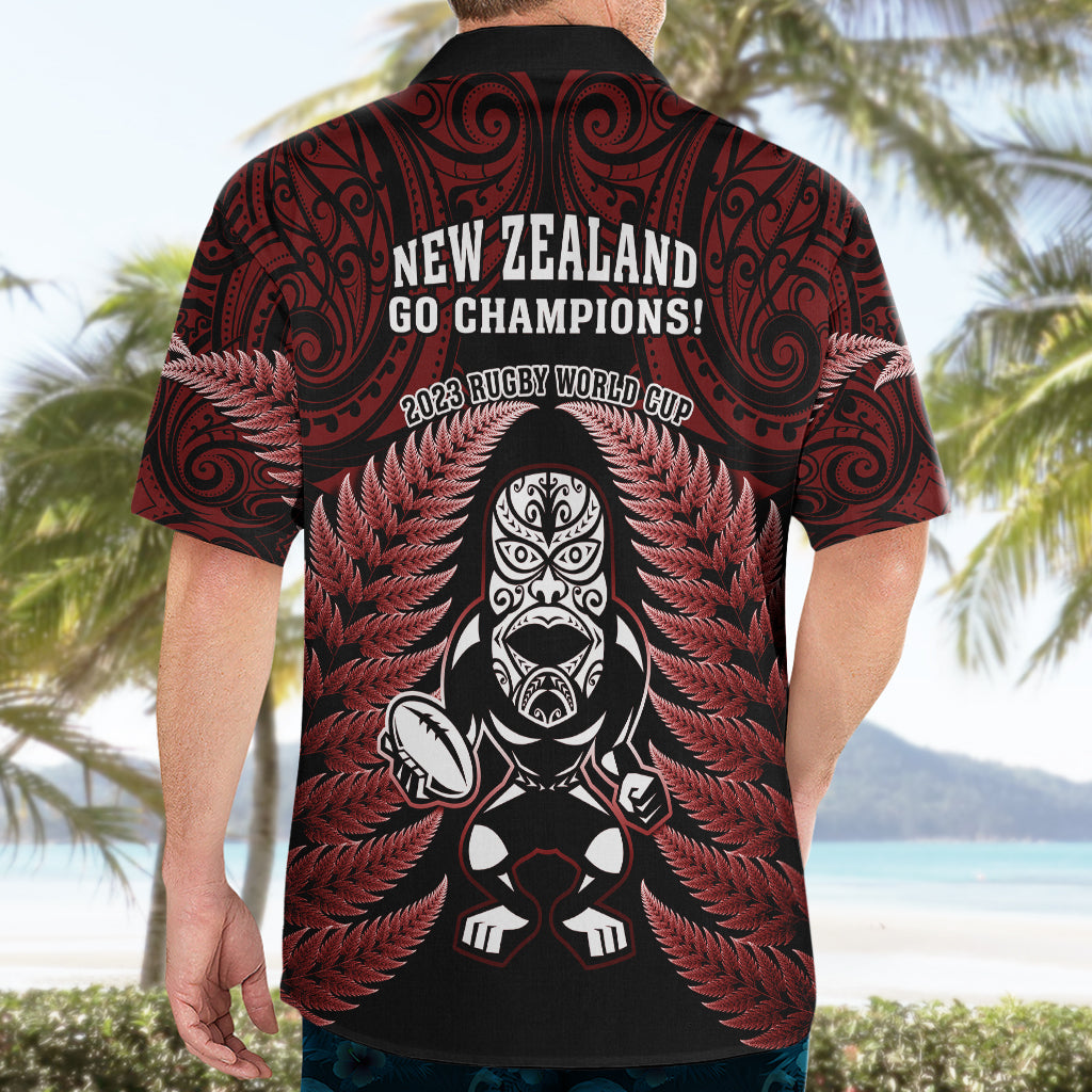 New Zealand Aotearoa Rugby Hawaiian Shirt NZ Tiki With Maori Fern World Cup Red Version - Vibe Hoodie Shop