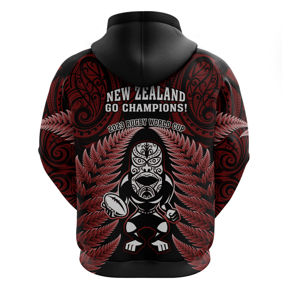 New Zealand Aotearoa Rugby Hoodie NZ Tiki With Maori Fern World Cup Red Version - Vibe Hoodie Shop