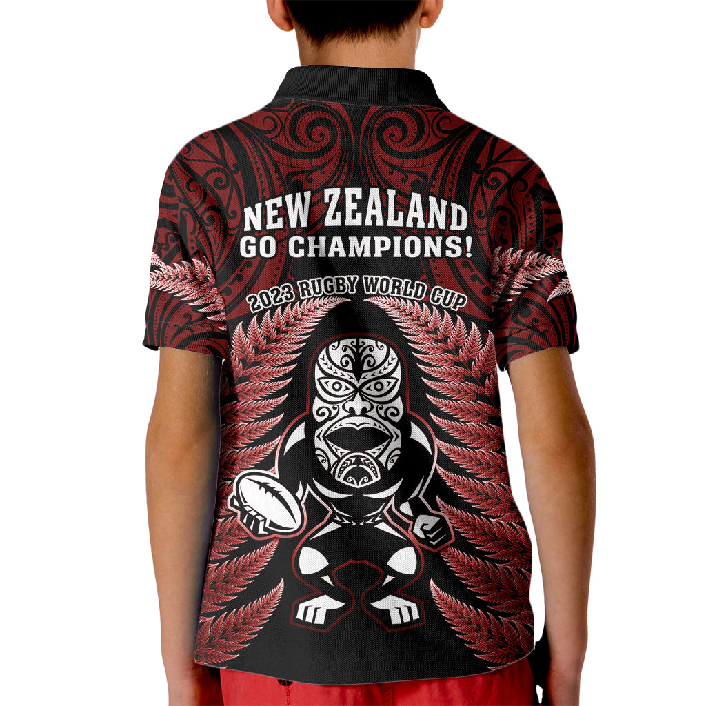 New Zealand Aotearoa Rugby Kid Polo Shirt NZ Tiki With Maori Fern World Cup Red Version - Vibe Hoodie Shop