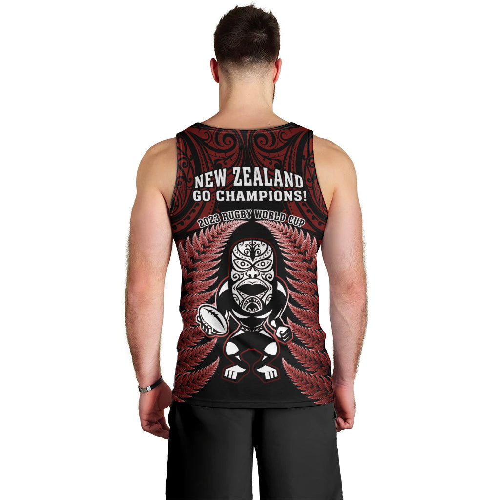 New Zealand Aotearoa Rugby Men Tank Top NZ Tiki With Maori Fern World Cup Red Version - Vibe Hoodie Shop
