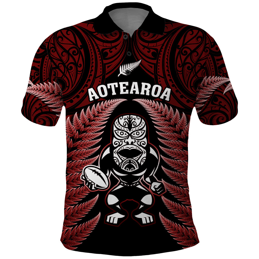 New Zealand Aotearoa Rugby Polo Shirt NZ Tiki With Maori Fern World Cup Red Version - Vibe Hoodie Shop