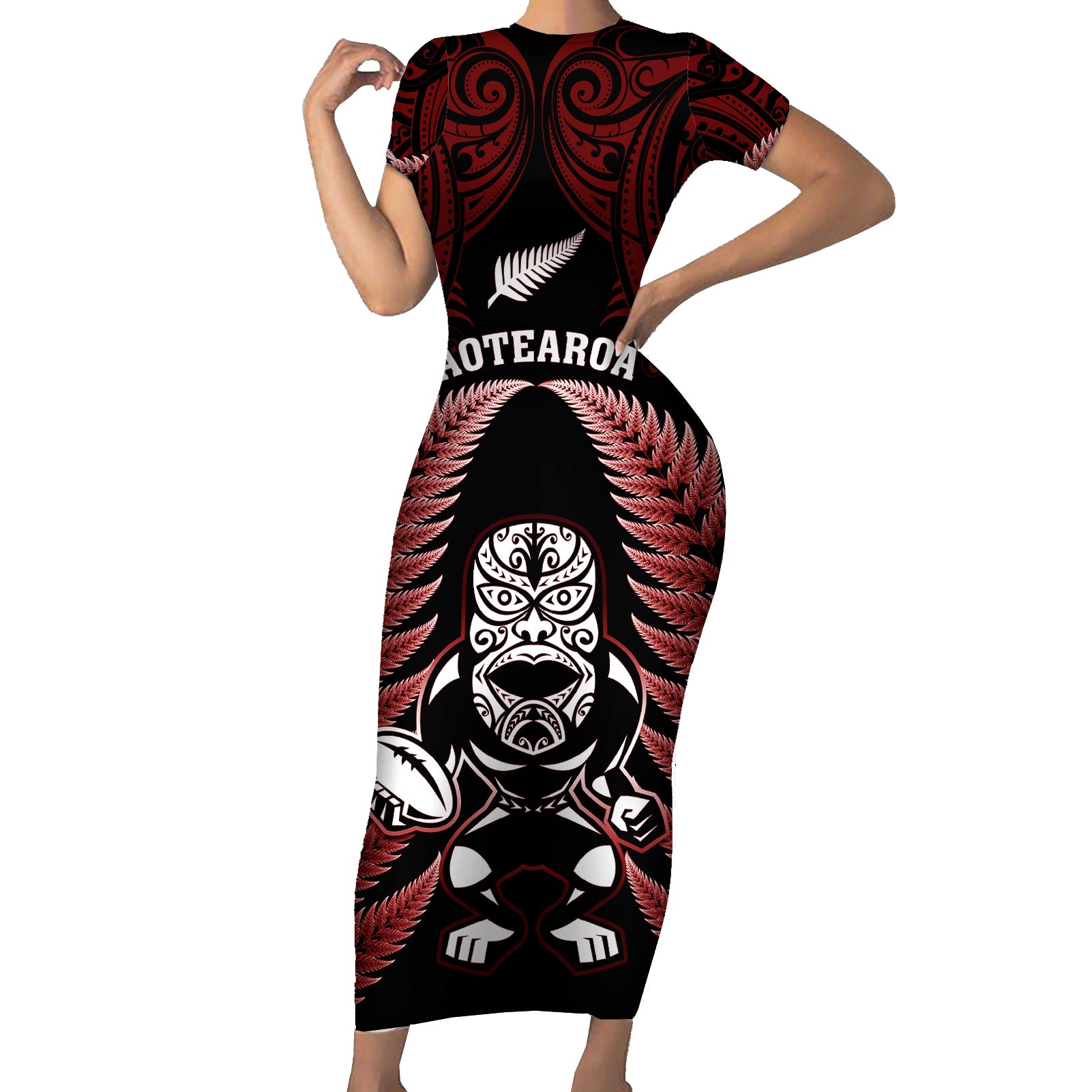 new-zealand-aotearoa-rugby-short-sleeve-bodycon-dress-nz-tiki-with-maori-fern-world-cup-red-version