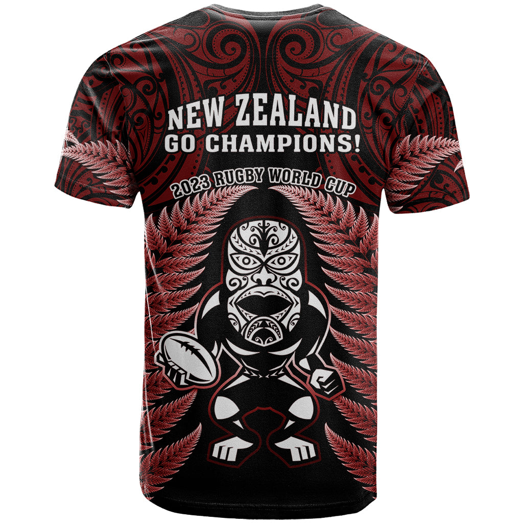 New Zealand Aotearoa Rugby T Shirt NZ Tiki With Maori Fern World Cup Red Version - Vibe Hoodie Shop
