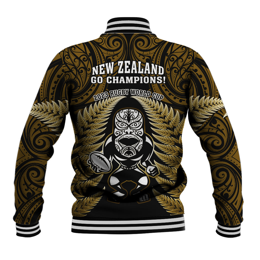New Zealand Aotearoa Rugby Baseball Jacket NZ Tiki With Maori Fern World Cup Gold Version - Vibe Hoodie Shop