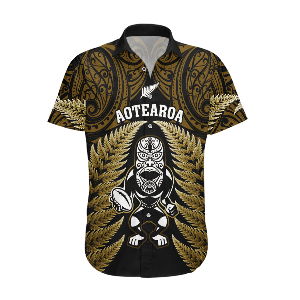 New Zealand Aotearoa Rugby Hawaiian Shirt NZ Tiki With Maori Fern World Cup Gold Version - Vibe Hoodie Shop