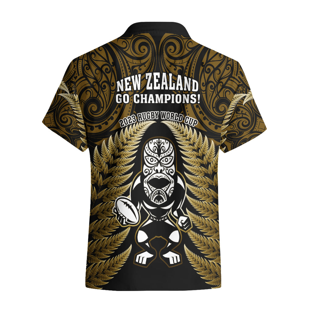 New Zealand Aotearoa Rugby Hawaiian Shirt NZ Tiki With Maori Fern World Cup Gold Version - Vibe Hoodie Shop