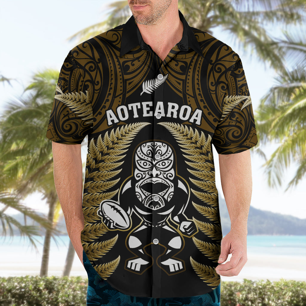 New Zealand Aotearoa Rugby Hawaiian Shirt NZ Tiki With Maori Fern World Cup Gold Version - Vibe Hoodie Shop