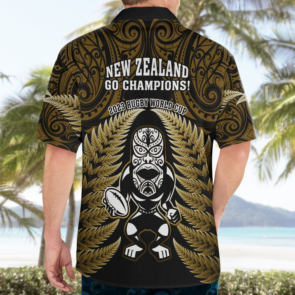 New Zealand Aotearoa Rugby Hawaiian Shirt NZ Tiki With Maori Fern World Cup Gold Version - Vibe Hoodie Shop