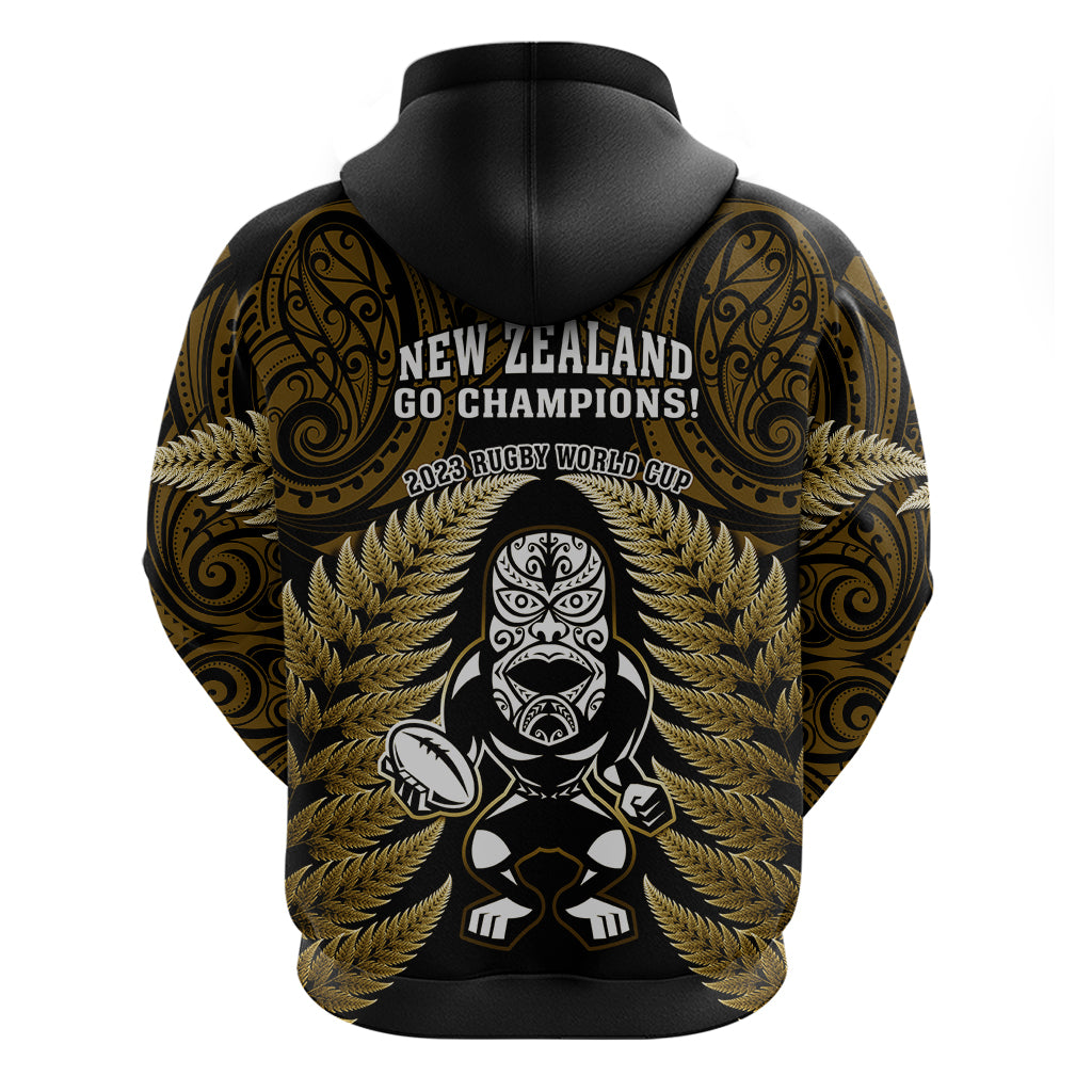 New Zealand Aotearoa Rugby Hoodie NZ Tiki With Maori Fern World Cup Gold Version - Vibe Hoodie Shop