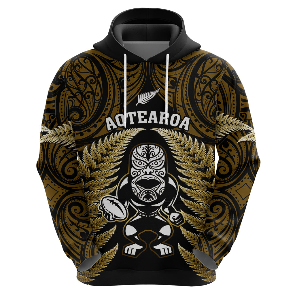 New Zealand Aotearoa Rugby Hoodie NZ Tiki With Maori Fern World Cup Gold Version - Vibe Hoodie Shop