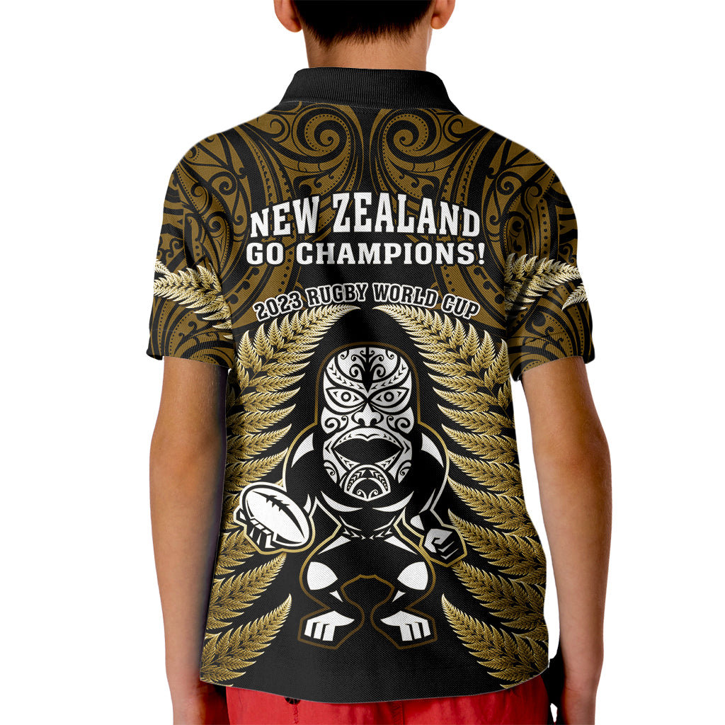 New Zealand Aotearoa Rugby Kid Polo Shirt NZ Tiki With Maori Fern World Cup Gold Version - Vibe Hoodie Shop