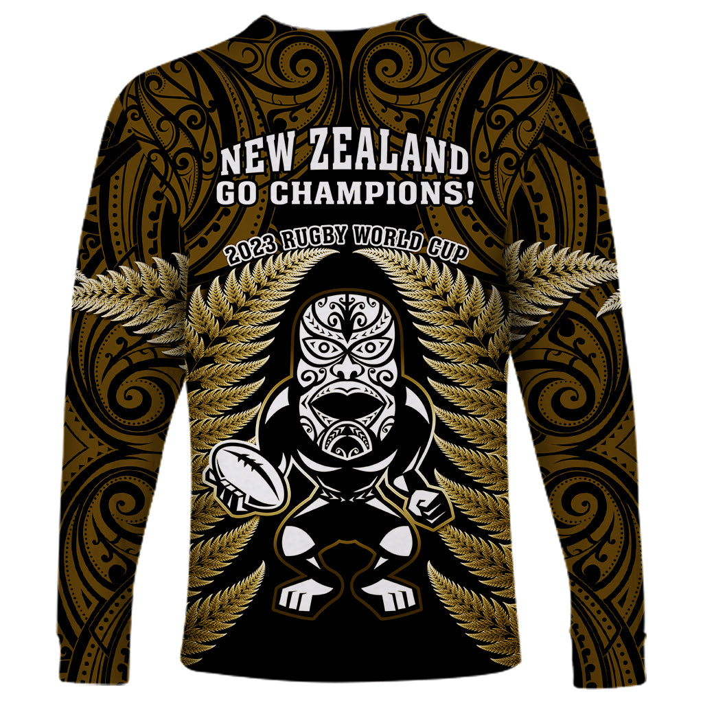 New Zealand Aotearoa Rugby Long Sleeve Shirt NZ Tiki With Maori Fern World Cup Gold Version - Vibe Hoodie Shop