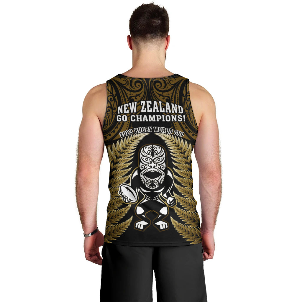 New Zealand Aotearoa Rugby Men Tank Top NZ Tiki With Maori Fern World Cup Gold Version - Vibe Hoodie Shop