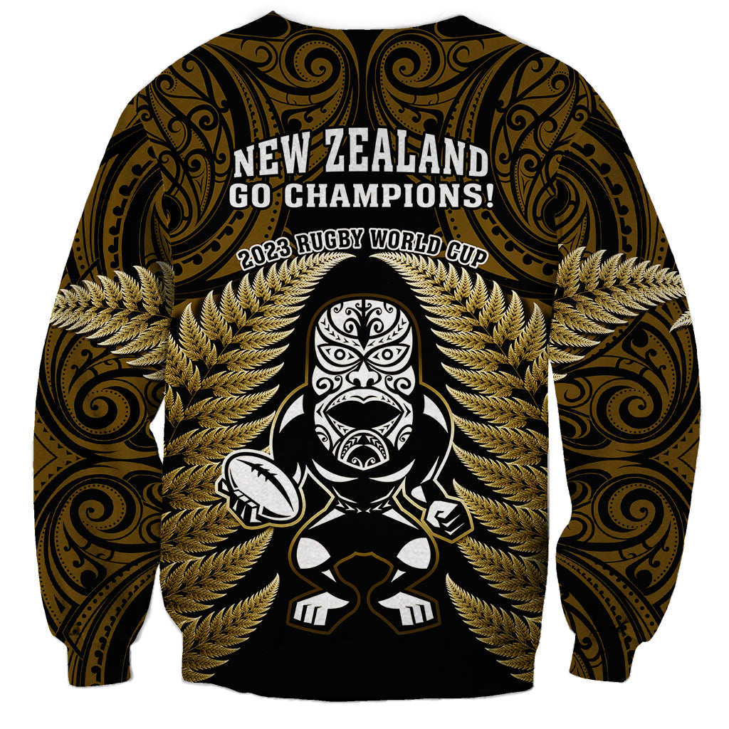 New Zealand Aotearoa Rugby Sweatshirt NZ Tiki With Maori Fern World Cup Gold Version - Vibe Hoodie Shop