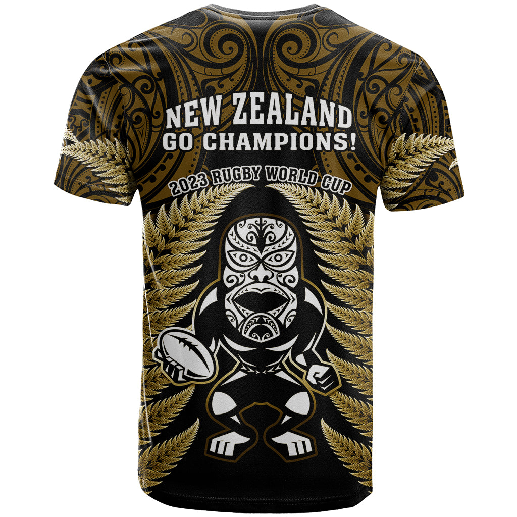 New Zealand Aotearoa Rugby T Shirt NZ Tiki With Maori Fern World Cup Gold Version - Vibe Hoodie Shop