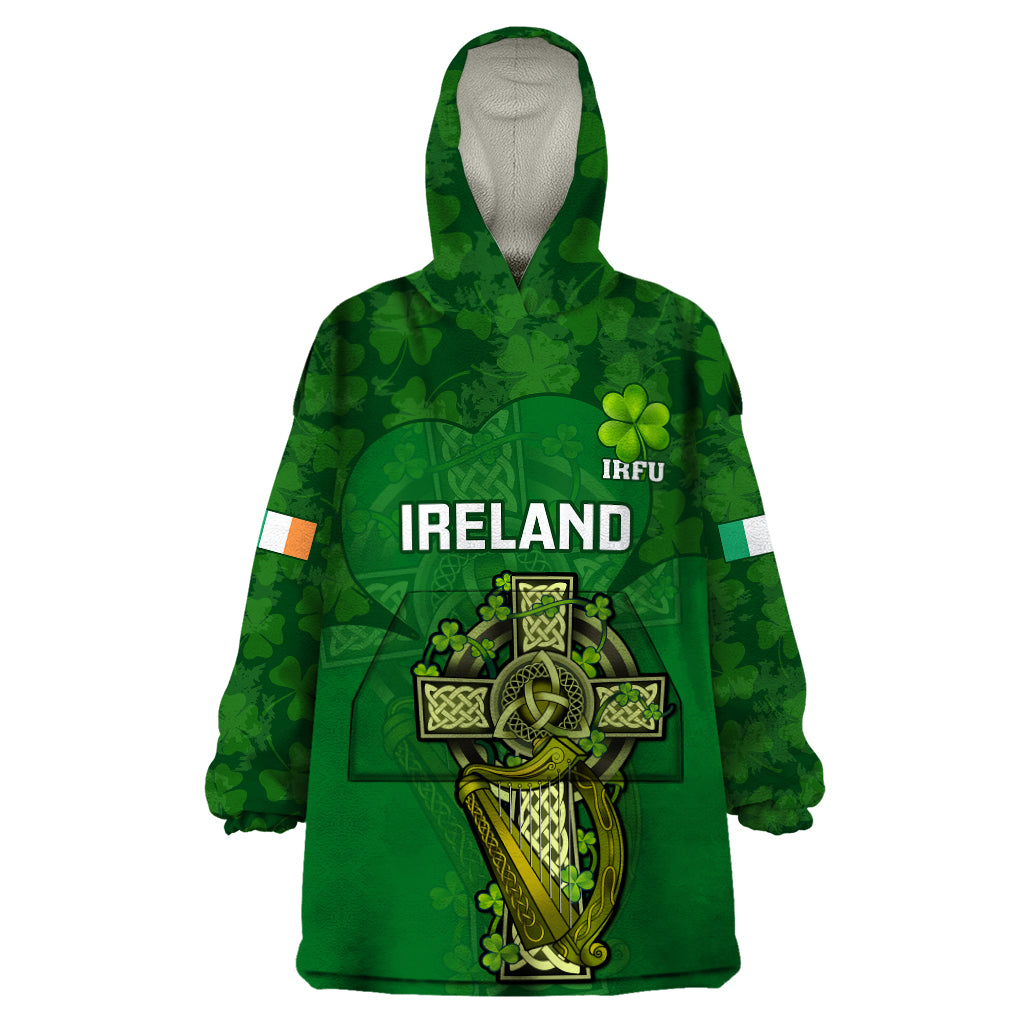 Ireland Rugby Wearable Blanket Hoodie 2023 Word Cup Celtic Cross Go Champions Irish - Vibe Hoodie Shop