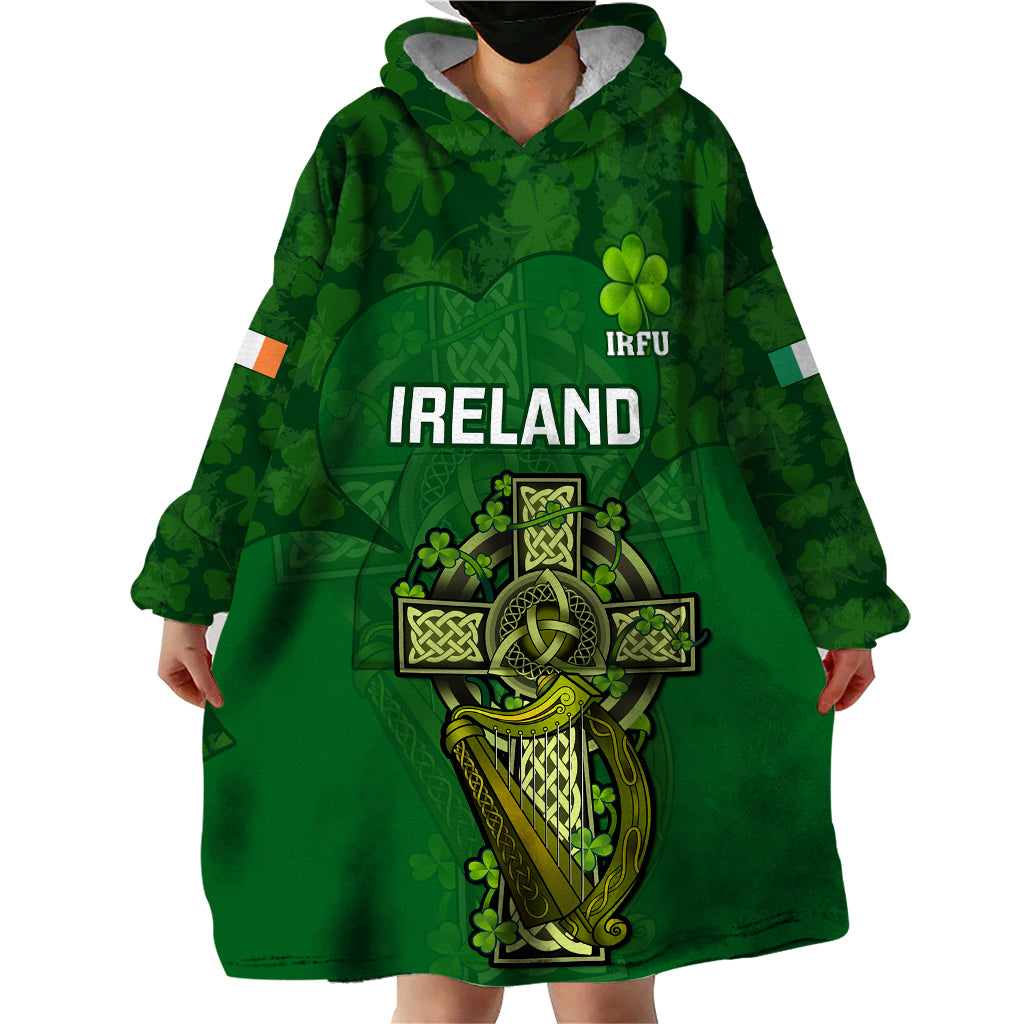 Ireland Rugby Wearable Blanket Hoodie 2023 Word Cup Celtic Cross Go Champions Irish - Vibe Hoodie Shop