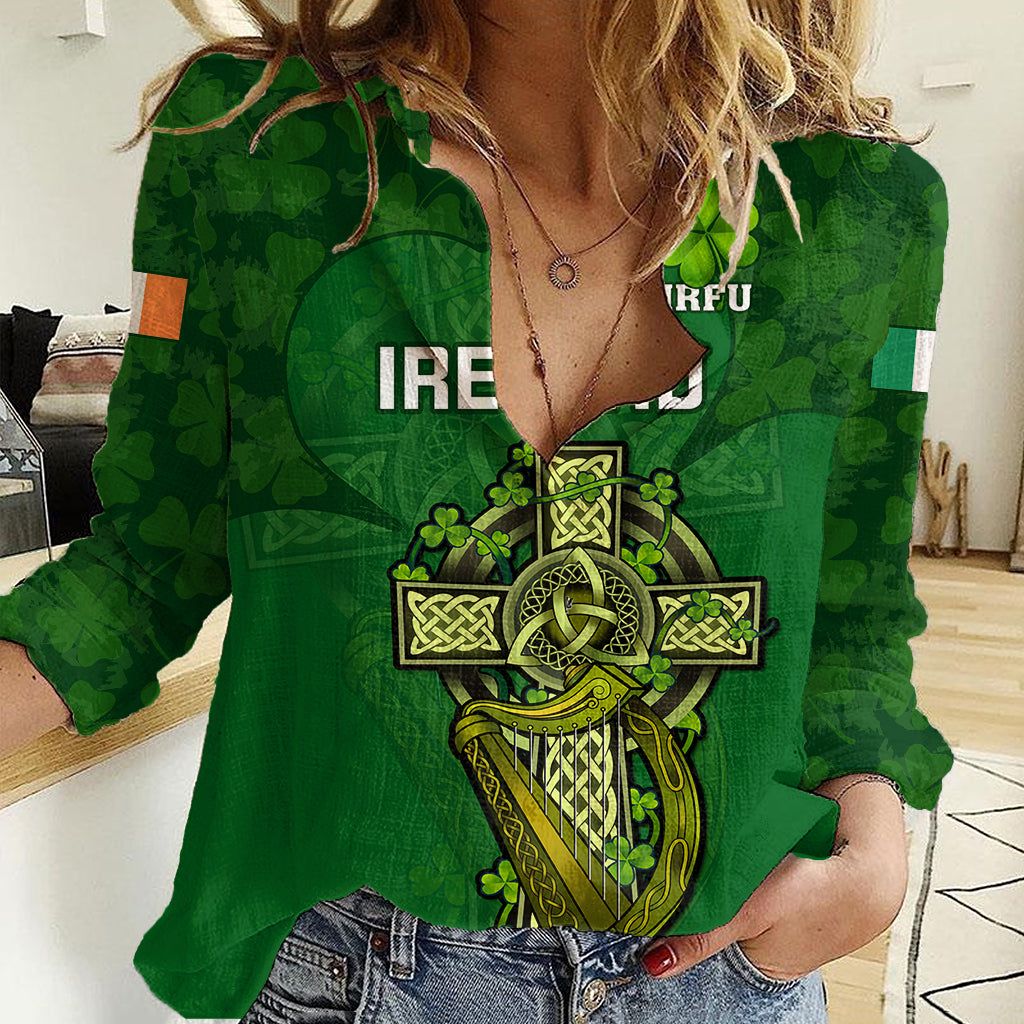 Ireland Rugby Women Casual Shirt 2023 Word Cup Celtic Cross Go Champions Irish - Vibe Hoodie Shop