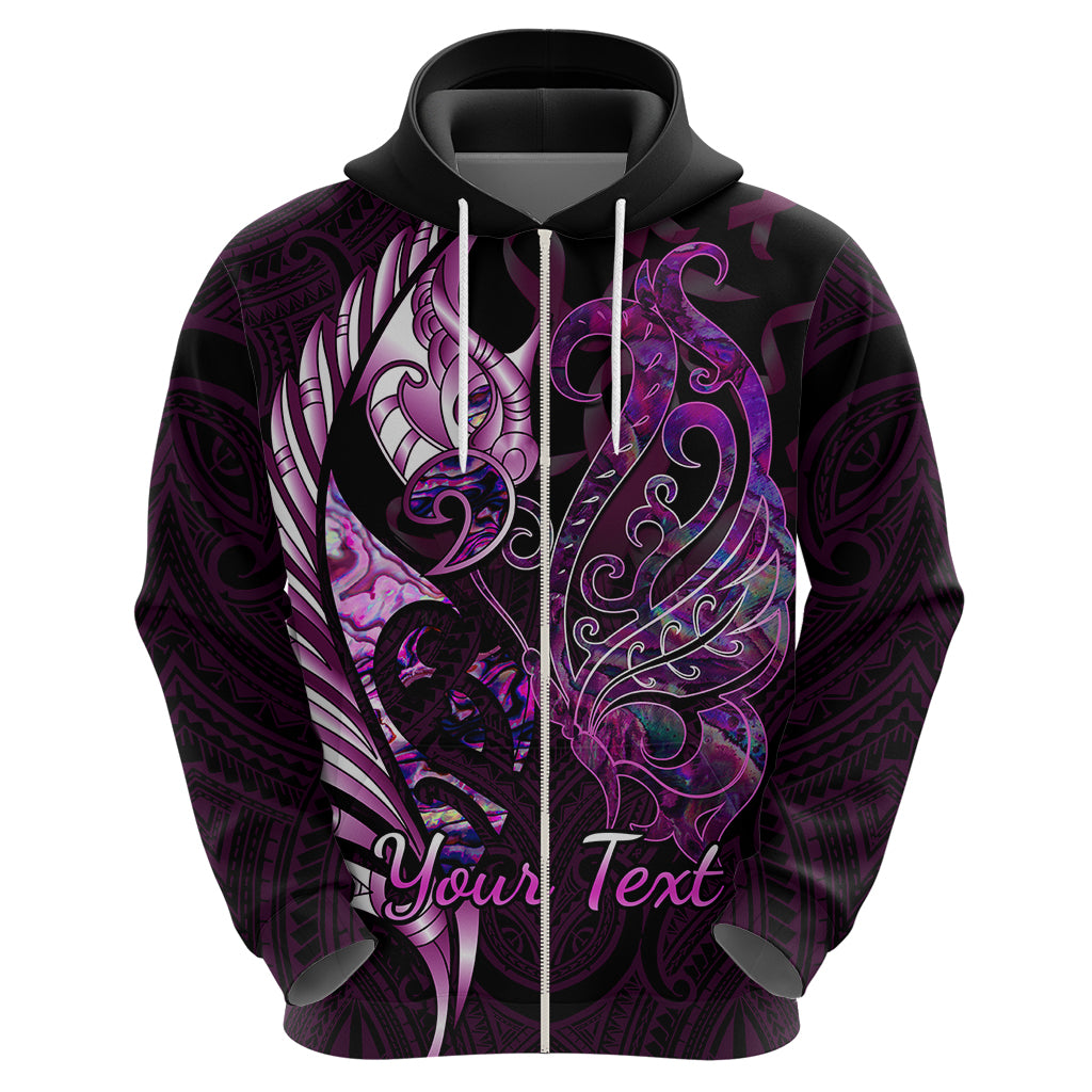 Personalised New Zealand Breast Cancer Hoodie Fight Like A Girl Pink Manaia Fern With Paua Shell - Vibe Hoodie Shop