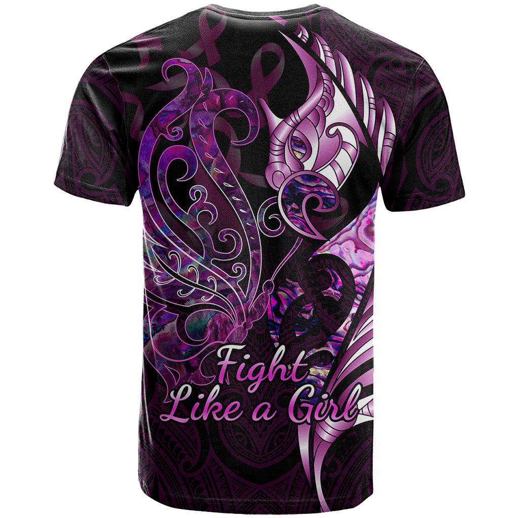 Personalised New Zealand Breast Cancer T Shirt Fight Like A Girl Pink Manaia Fern With Paua Shell - Vibe Hoodie Shop