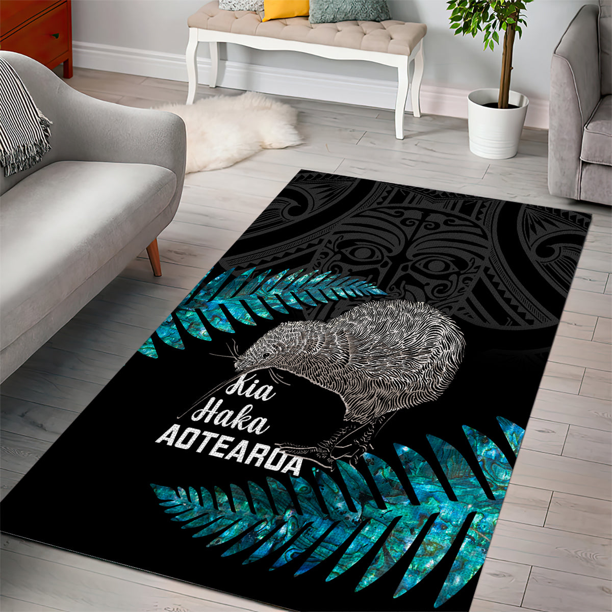 New Zealand Silver Fern Rugby Area Rug Pacific 2023 Kia Haka Kiwis With Maori Ta Moko - Vibe Hoodie Shop