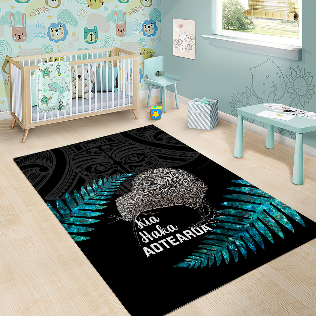 New Zealand Silver Fern Rugby Area Rug Pacific 2023 Kia Haka Kiwis With Maori Ta Moko - Vibe Hoodie Shop