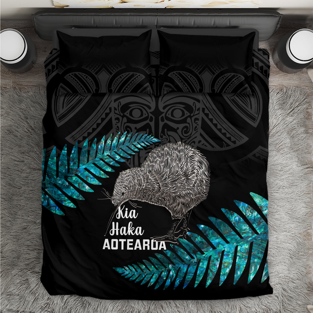 New Zealand Silver Fern Rugby Bedding Set Pacific 2023 Kia Haka Kiwis With Maori Ta Moko - Vibe Hoodie Shop