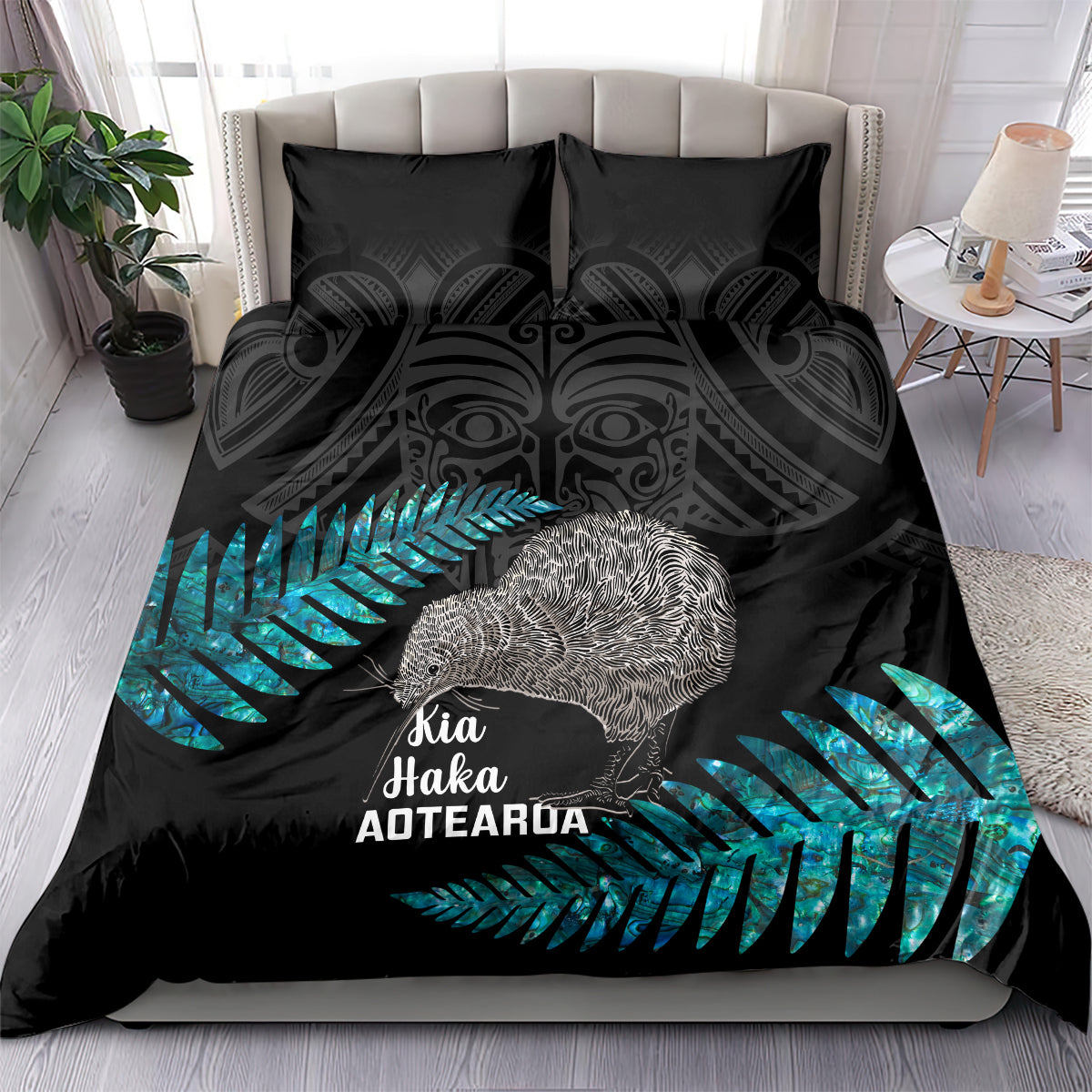 New Zealand Silver Fern Rugby Bedding Set Pacific 2023 Kia Haka Kiwis With Maori Ta Moko - Vibe Hoodie Shop