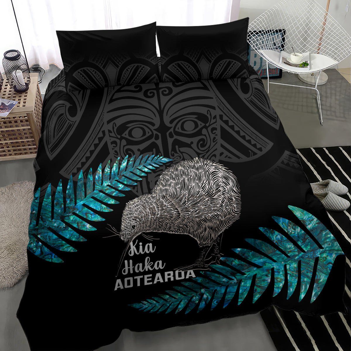 New Zealand Silver Fern Rugby Bedding Set Pacific 2023 Kia Haka Kiwis With Maori Ta Moko - Vibe Hoodie Shop