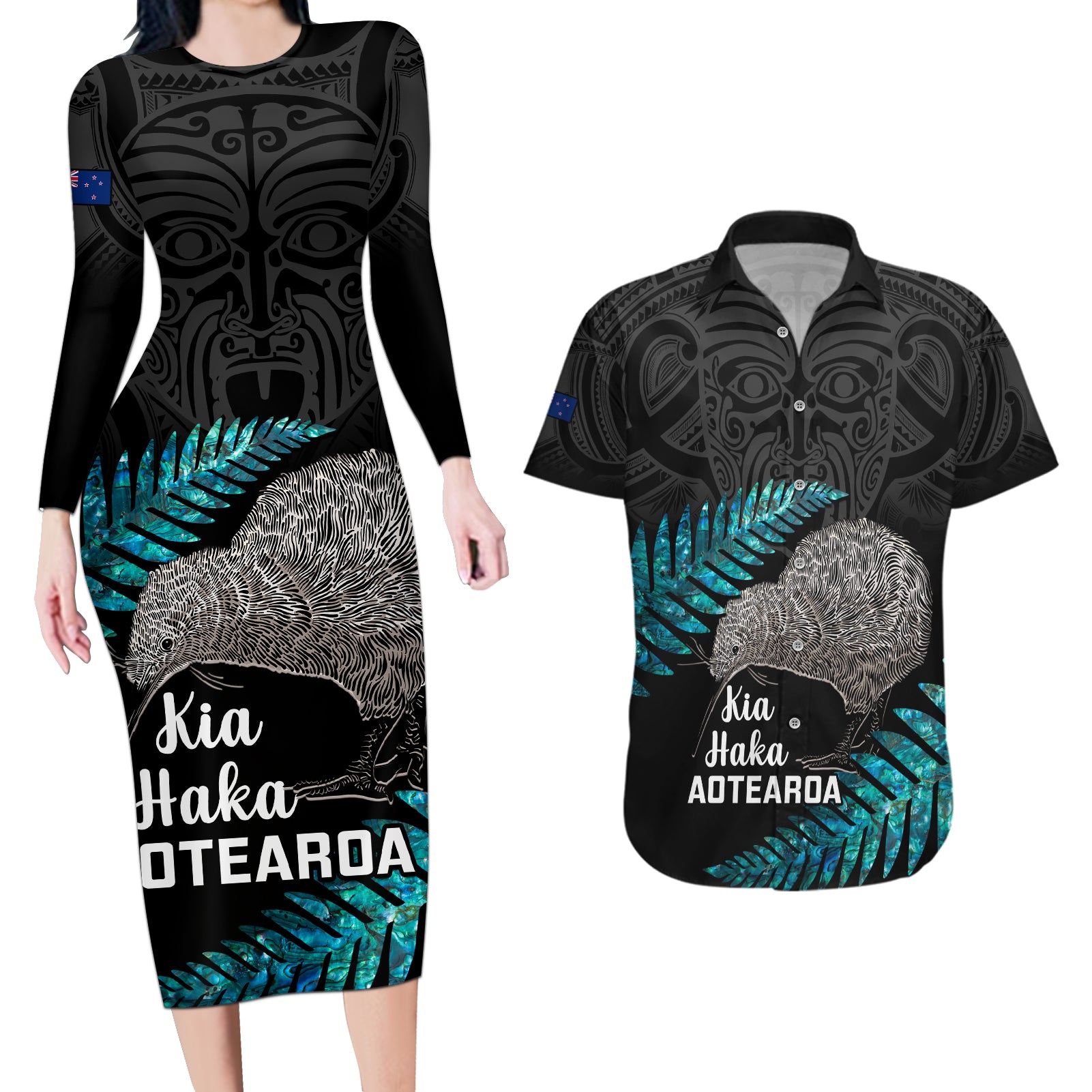 custom-new-zealand-silver-fern-rugby-couples-matching-long-sleeve-bodycon-dress-and-hawaiian-shirt-pacific-2023-kia-haka-kiwis-with-maori-ta-moko