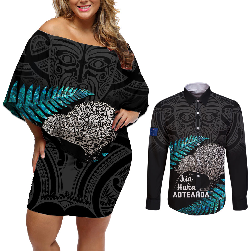 custom-new-zealand-silver-fern-rugby-couples-matching-off-shoulder-short-dress-and-long-sleeve-button-shirts-pacific-2023-kia-haka-kiwis-with-maori-ta-moko