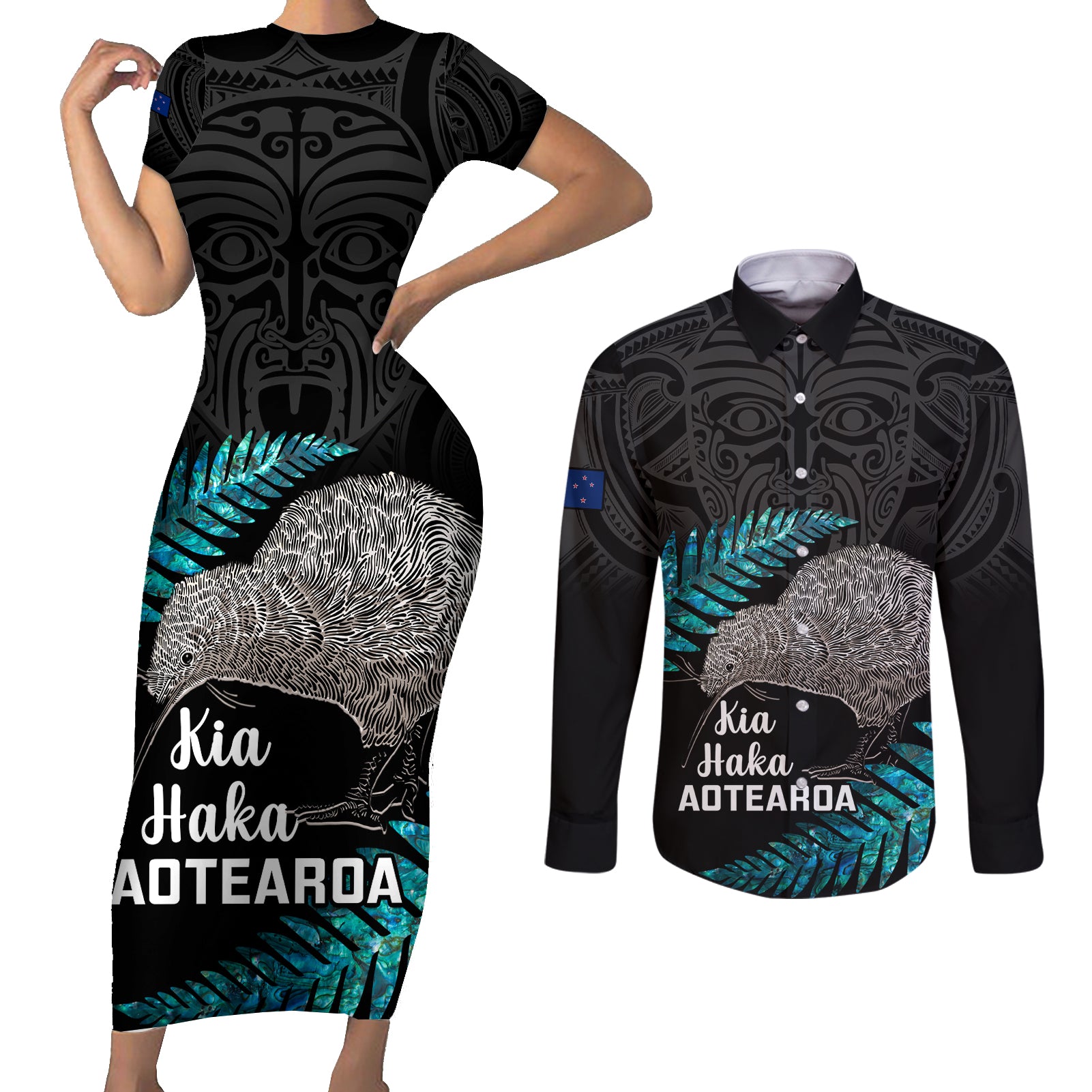 custom-new-zealand-silver-fern-rugby-couples-matching-short-sleeve-bodycon-dress-and-long-sleeve-button-shirts-pacific-2023-kia-haka-kiwis-with-maori-ta-moko