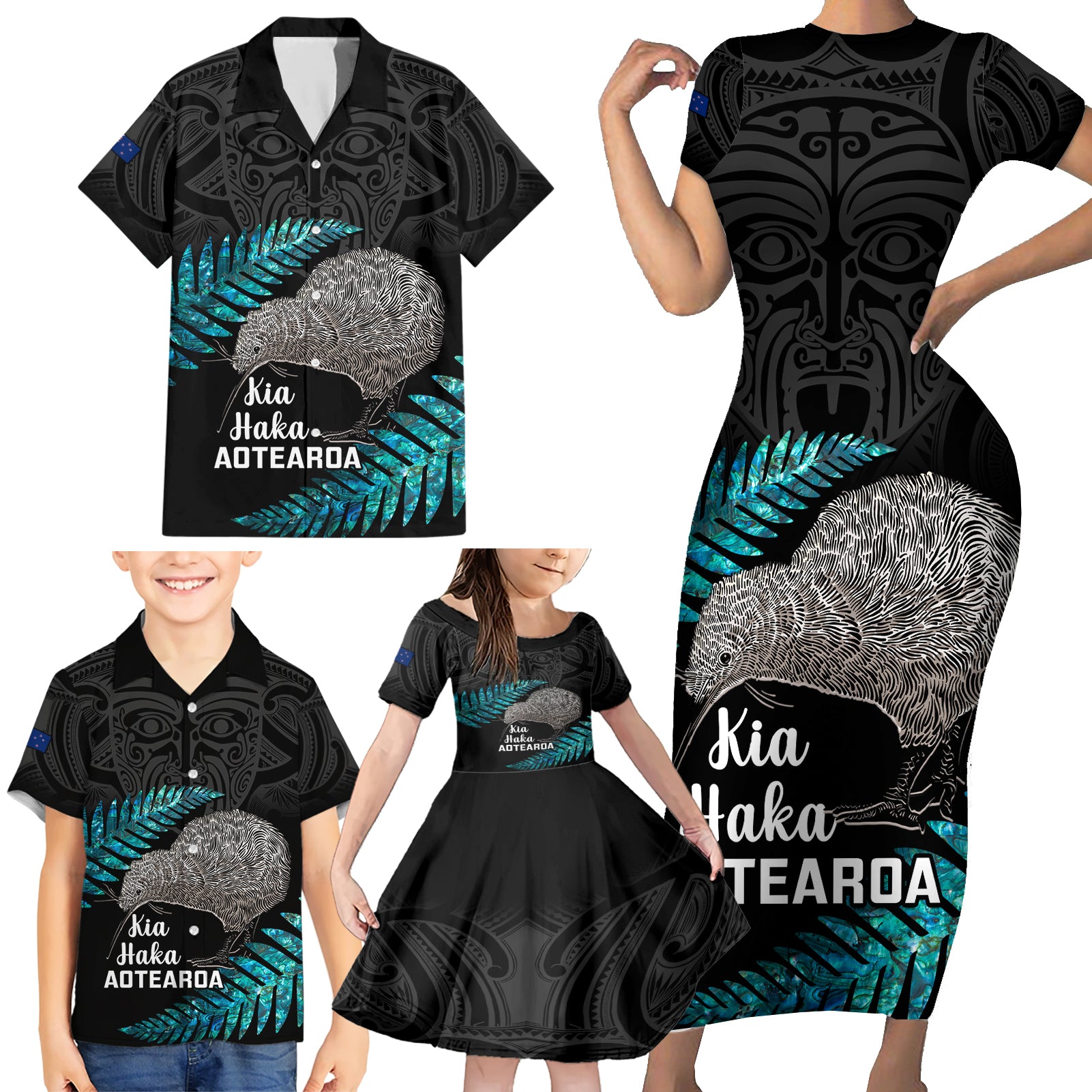 custom-new-zealand-silver-fern-rugby-family-matching-short-sleeve-bodycon-dress-and-hawaiian-shirt-pacific-2023-kia-haka-kiwis-with-maori-ta-moko