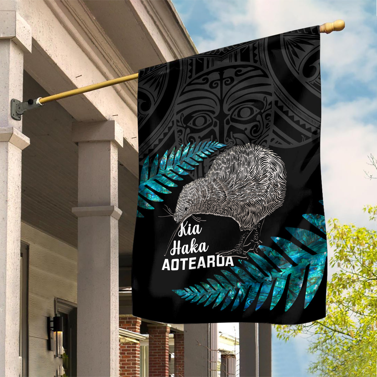 New Zealand Silver Fern Rugby Garden Flag Pacific 2023 Kia Haka Kiwis With Maori Ta Moko - Vibe Hoodie Shop