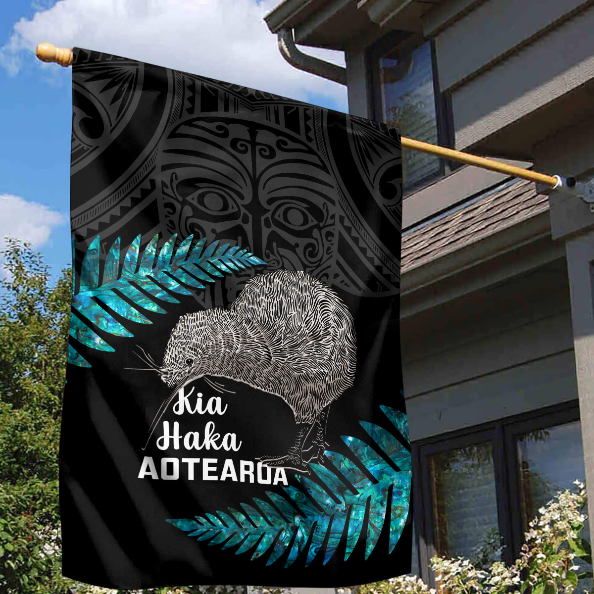 New Zealand Silver Fern Rugby Garden Flag Pacific 2023 Kia Haka Kiwis With Maori Ta Moko - Vibe Hoodie Shop