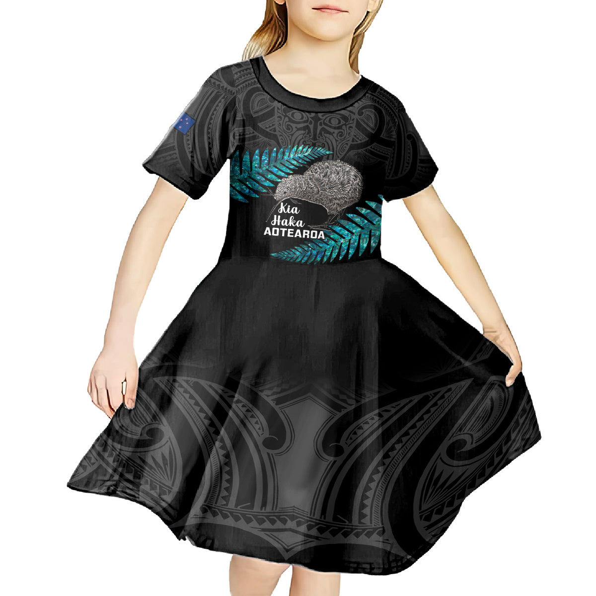 Custom New Zealand Silver Fern Rugby Kid Short Sleeve Dress Pacific 2023 Kia Haka Kiwis With Maori Ta Moko - Vibe Hoodie Shop