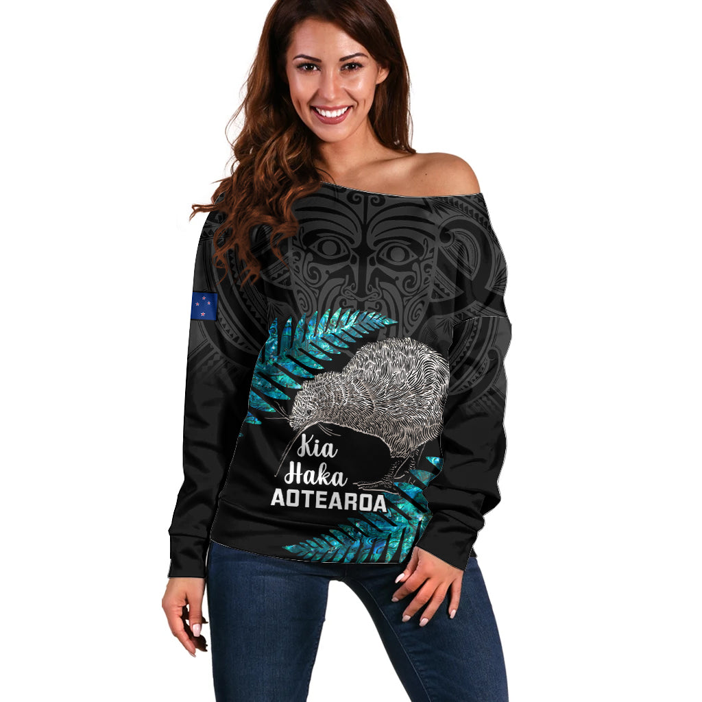 Custom New Zealand Silver Fern Rugby Off Shoulder Sweater Pacific 2023 Kia Haka Kiwis With Maori Ta Moko - Vibe Hoodie Shop