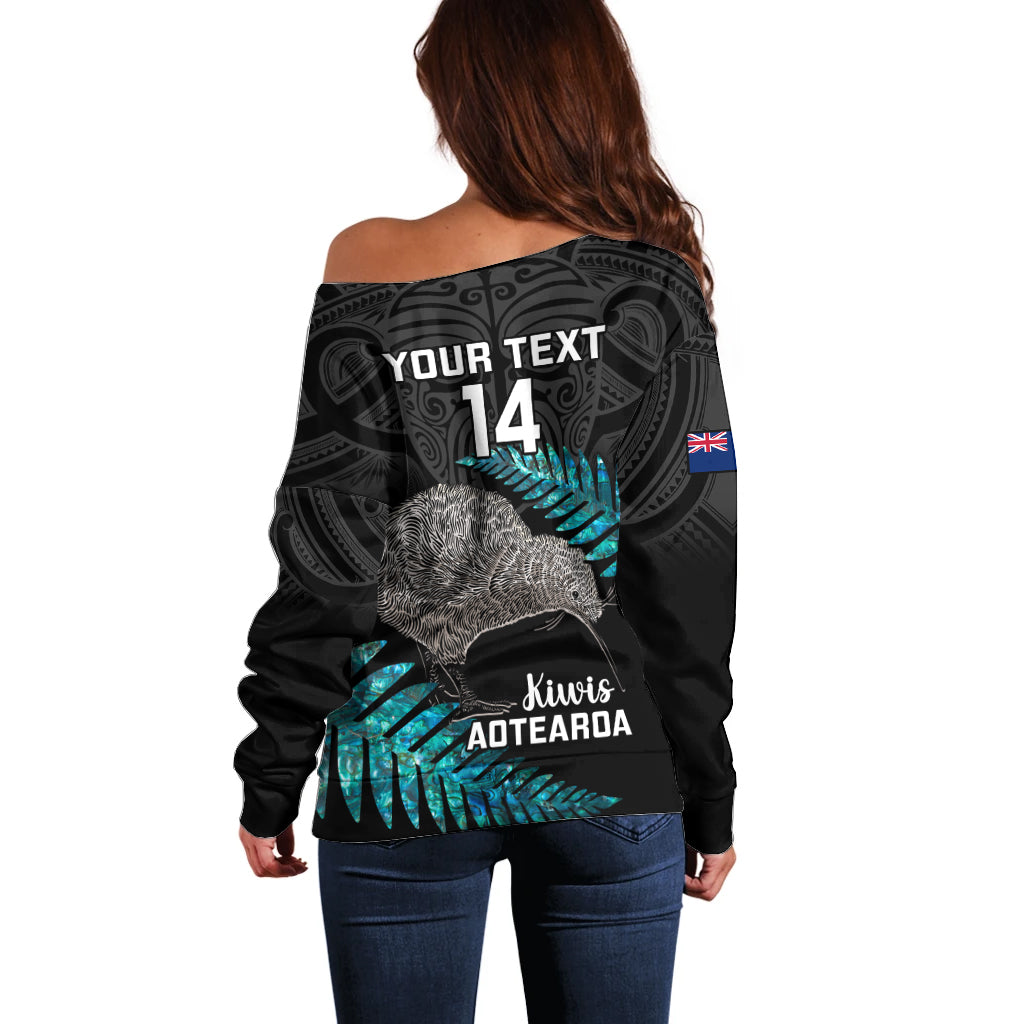 Custom New Zealand Silver Fern Rugby Off Shoulder Sweater Pacific 2023 Kia Haka Kiwis With Maori Ta Moko - Vibe Hoodie Shop