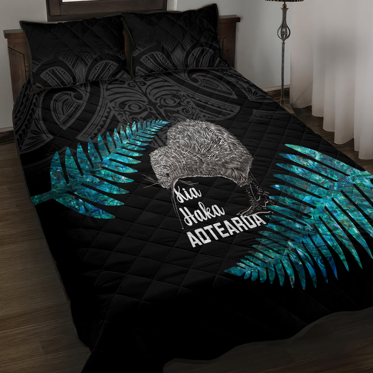 New Zealand Silver Fern Rugby Quilt Bed Set Pacific 2023 Kia Haka Kiwis With Maori Ta Moko - Vibe Hoodie Shop