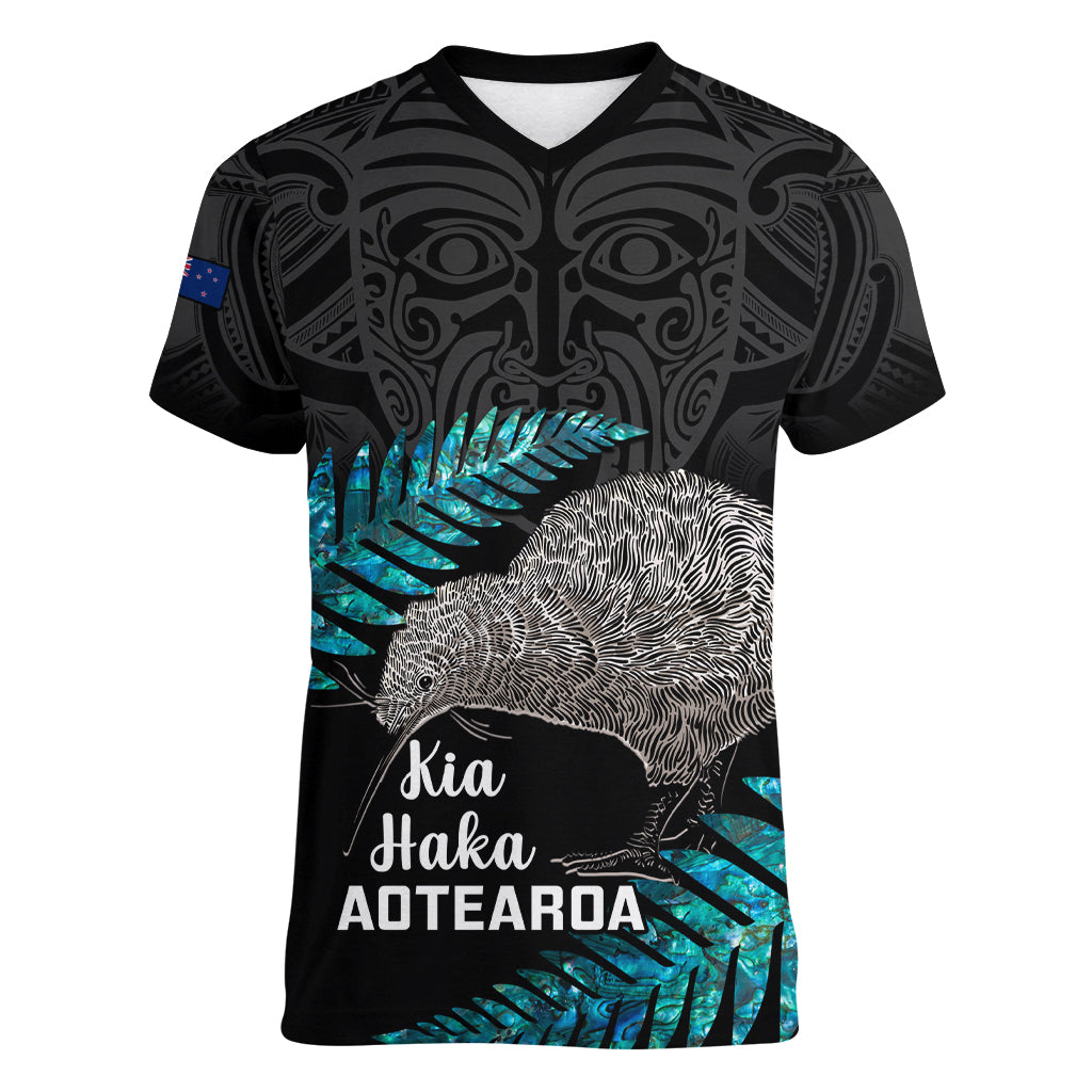 Custom New Zealand Silver Fern Rugby Women V Neck T Shirt Pacific 2023 Kia Haka Kiwis With Maori Ta Moko - Vibe Hoodie Shop