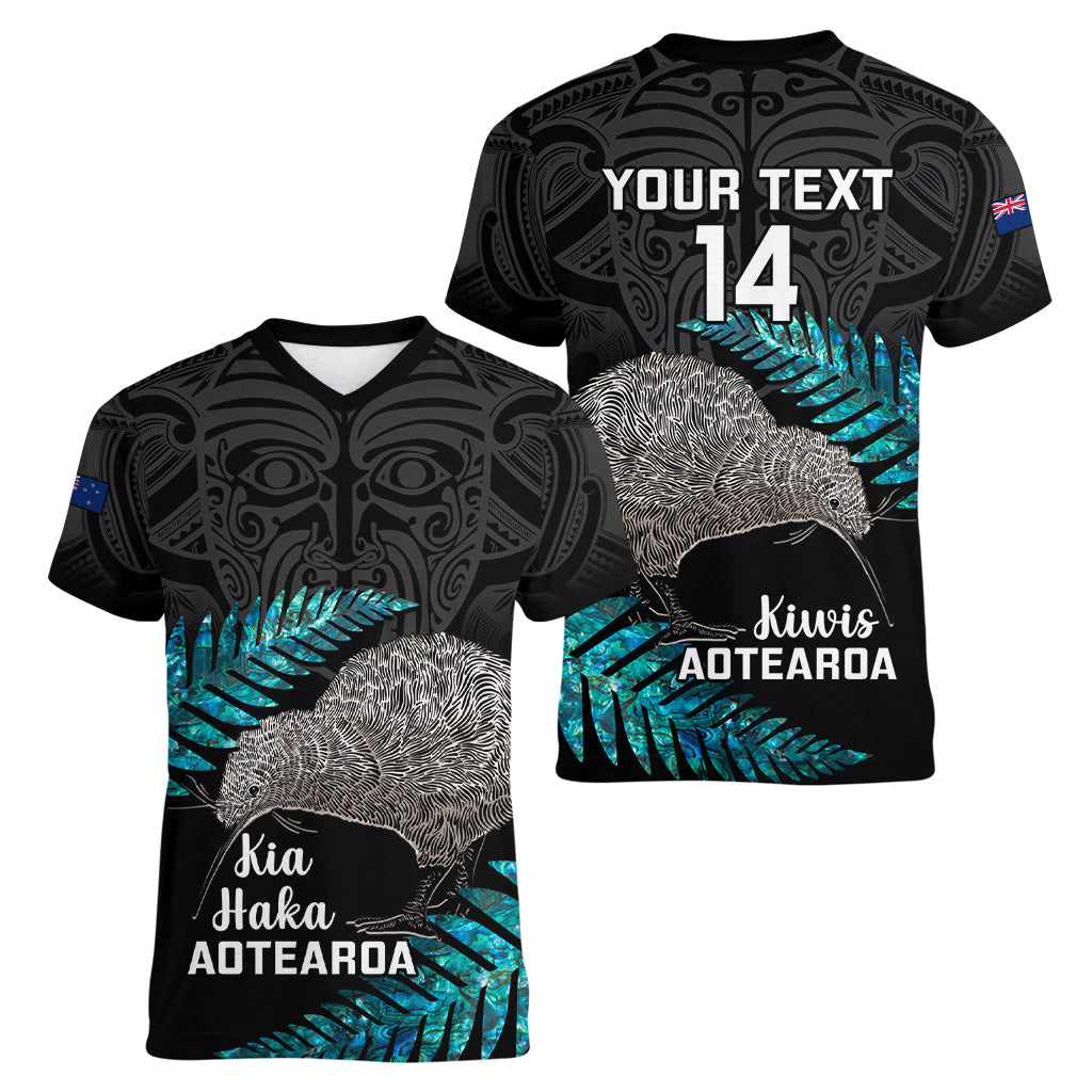 Custom New Zealand Silver Fern Rugby Women V Neck T Shirt Pacific 2023 Kia Haka Kiwis With Maori Ta Moko - Vibe Hoodie Shop