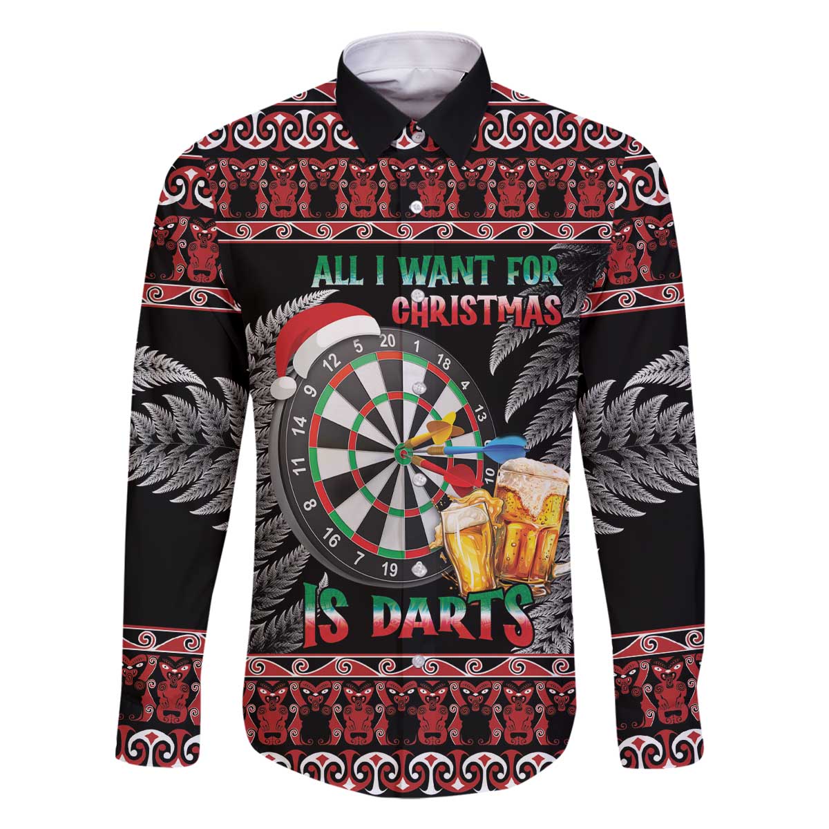 All I Want For Christmas Is Darts New Zealand Family Matching Off The Shoulder Long Sleeve Dress and Hawaiian Shirt