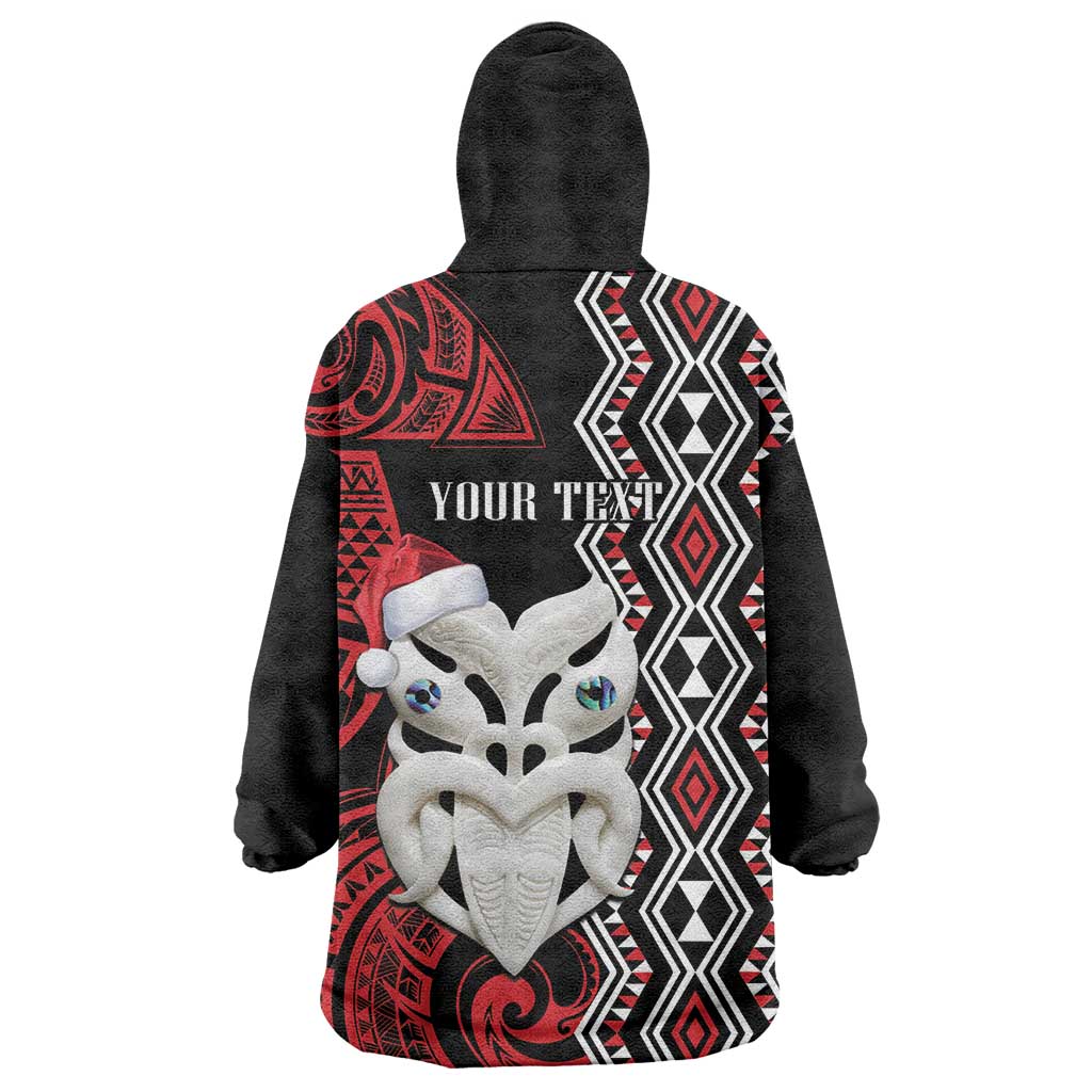 Personalised New Zealand Christmas Wearable Blanket Hoodie Meri Kirihimete Maori Wheku - Taniko Art - Vibe Hoodie Shop