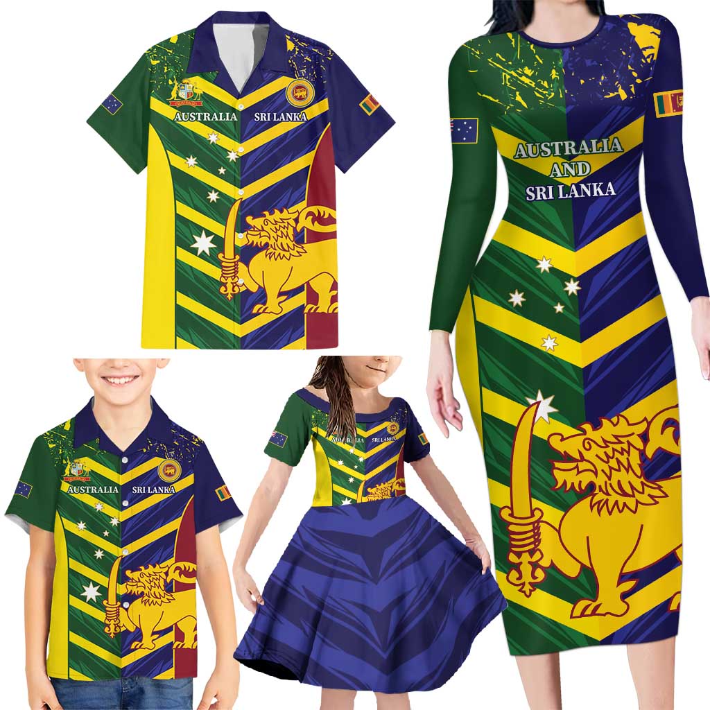 Custom Sri Lanka And Australia Cricket Family Matching Long Sleeve Bodycon Dress and Hawaiian Shirt 2025 The Lions Baggy Greens Together