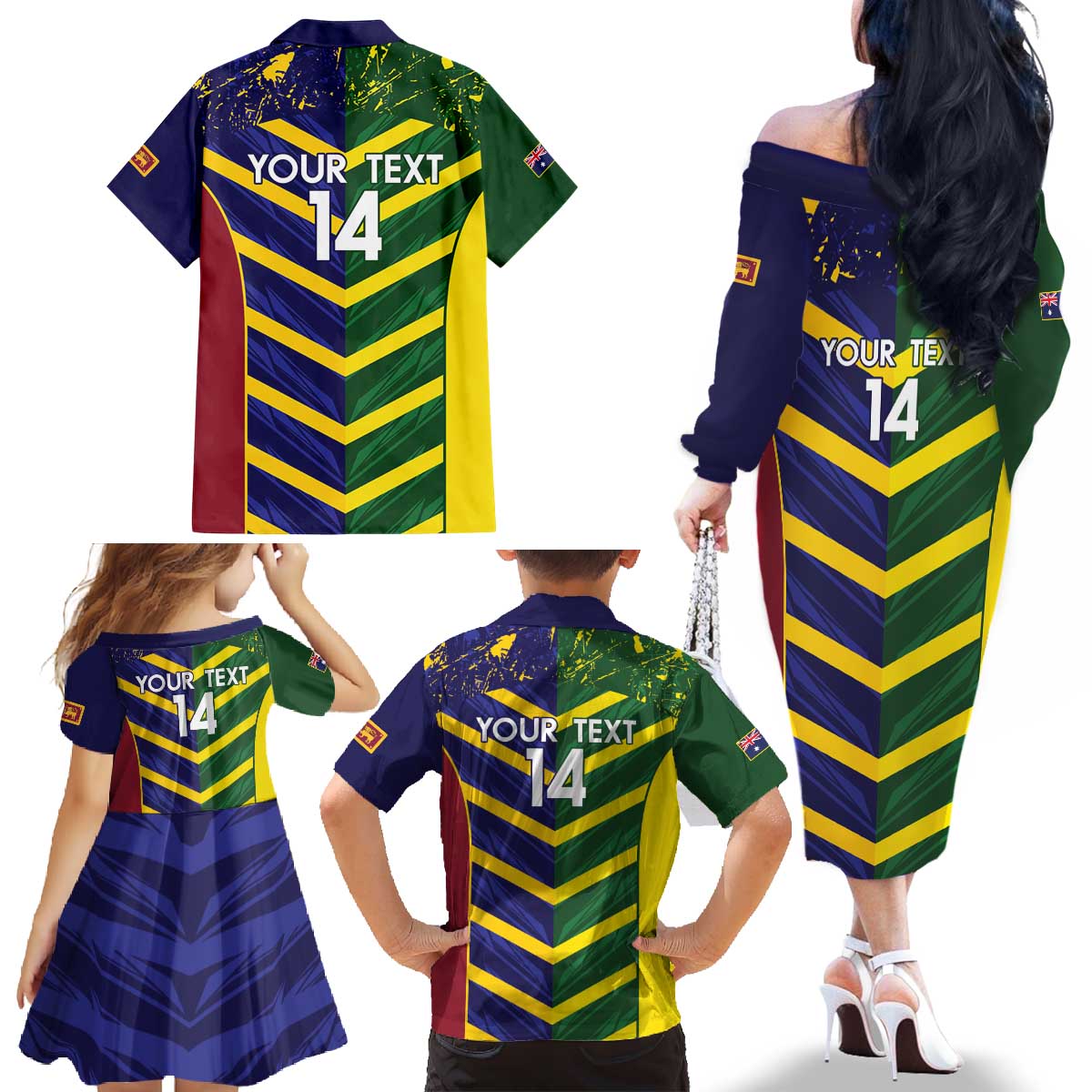 Custom Sri Lanka And Australia Cricket Family Matching Off The Shoulder Long Sleeve Dress and Hawaiian Shirt 2025 The Lions Baggy Greens Together