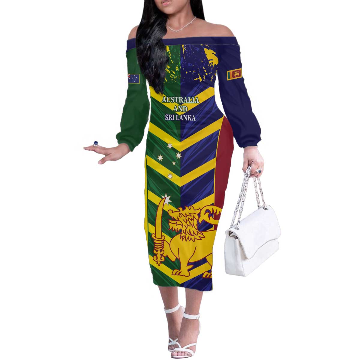 Custom Sri Lanka And Australia Cricket Family Matching Off The Shoulder Long Sleeve Dress and Hawaiian Shirt 2025 The Lions Baggy Greens Together