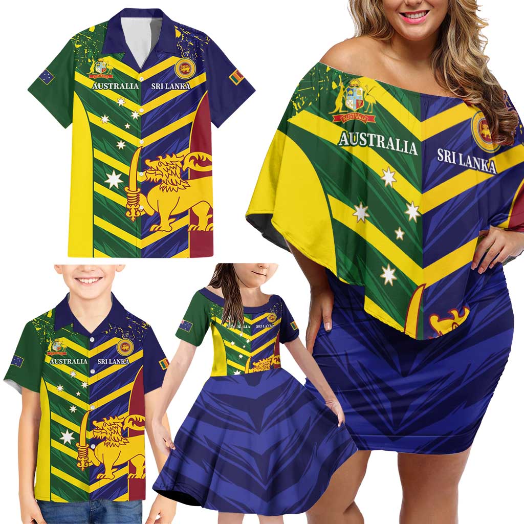 Custom Sri Lanka And Australia Cricket Family Matching Off Shoulder Short Dress and Hawaiian Shirt 2025 The Lions Baggy Greens Together