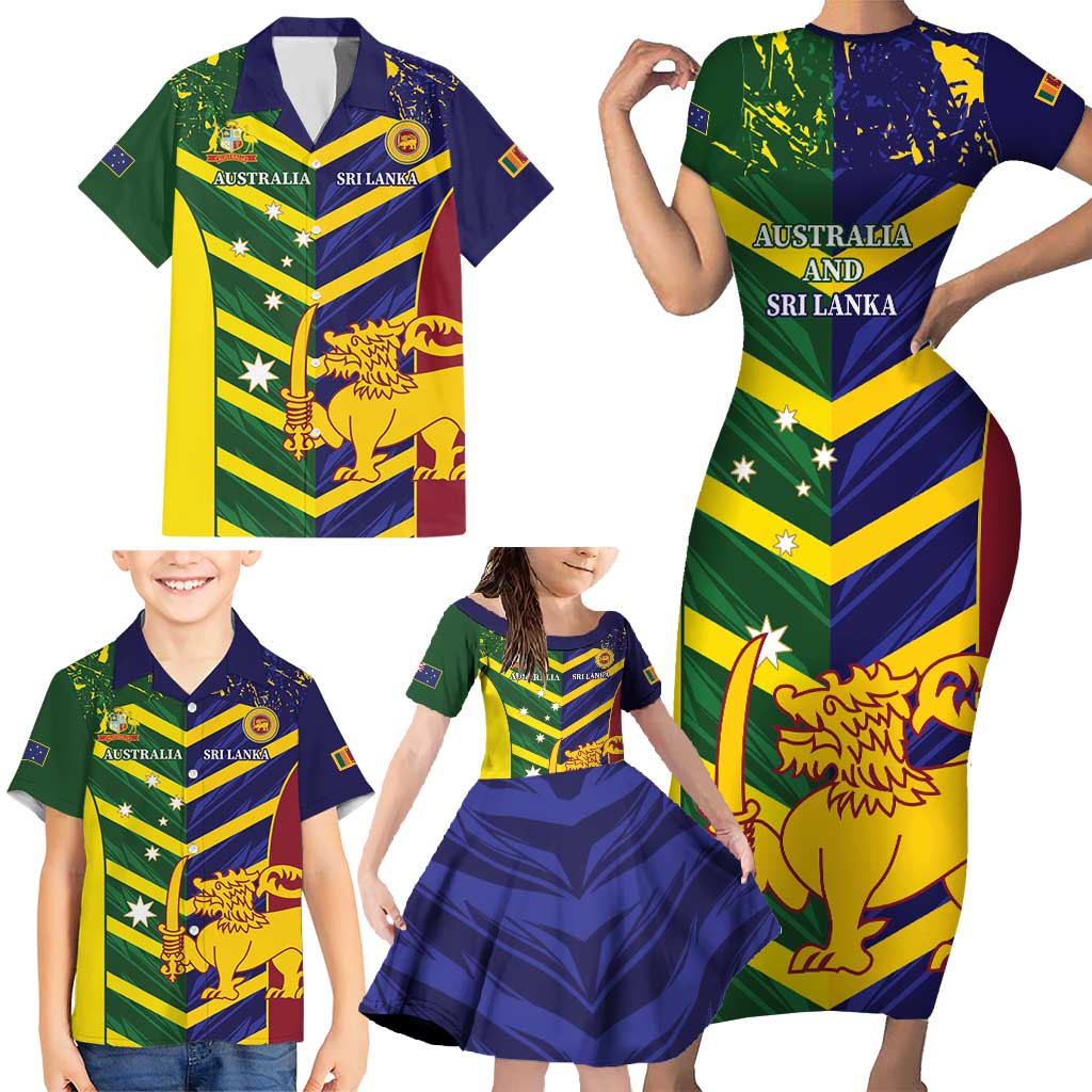 Custom Sri Lanka And Australia Cricket Family Matching Short Sleeve Bodycon Dress and Hawaiian Shirt 2025 The Lions Baggy Greens Together