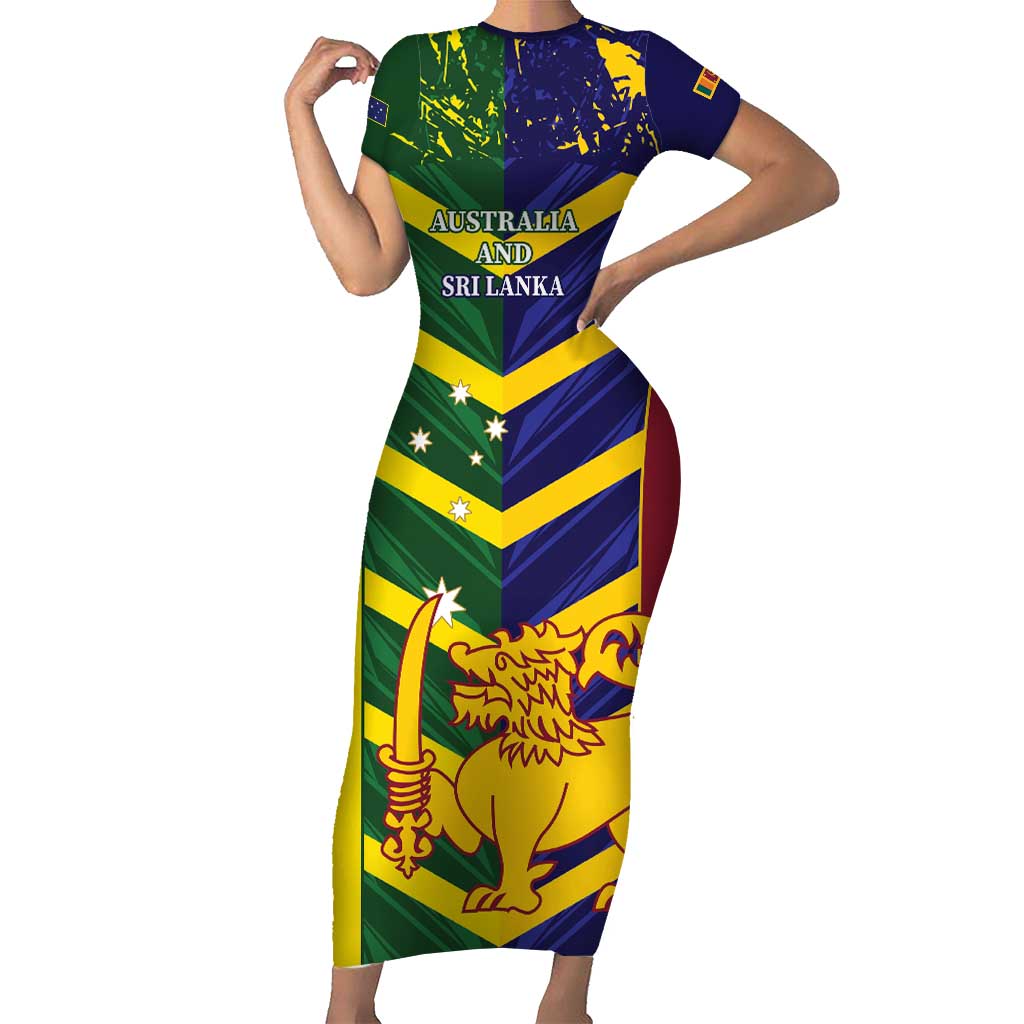 Custom Sri Lanka And Australia Cricket Family Matching Short Sleeve Bodycon Dress and Hawaiian Shirt 2025 The Lions Baggy Greens Together